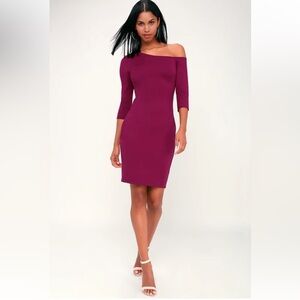 Lulus Precious Thing Magenta Asymmetrical Off The Shoulder Mini‎ Dress Sz S NEW